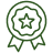 Médaille pixelisée verte avec étoile et rubans, symbole de récompense, succès ou qualité. Style rétro jeu vidéo.